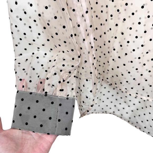 Katharine Kidd Bianca Top Semi-Sheer Chiffon Blouse Nude Tan & Black Polka Dot - Picture 9 of 16